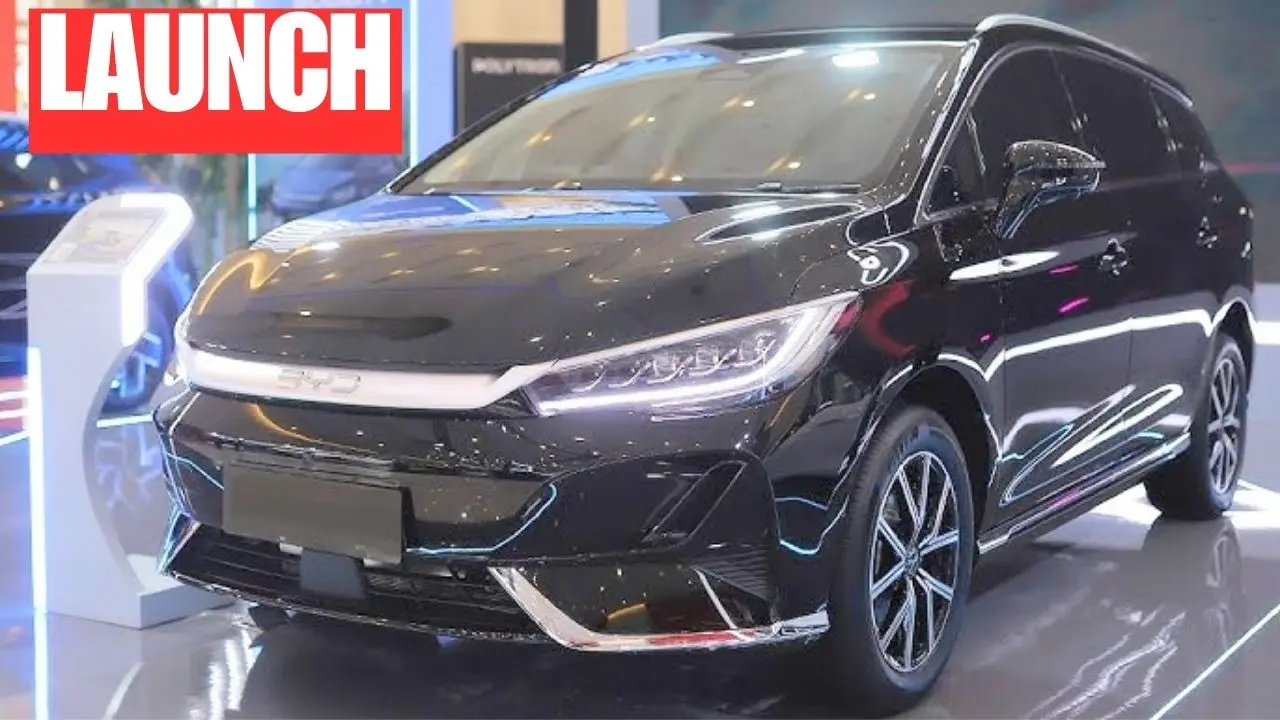 BYD car in black colour and launch written