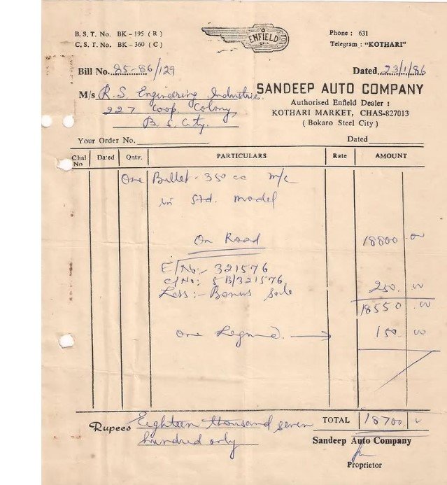 Royal Enfield Bill From 1986